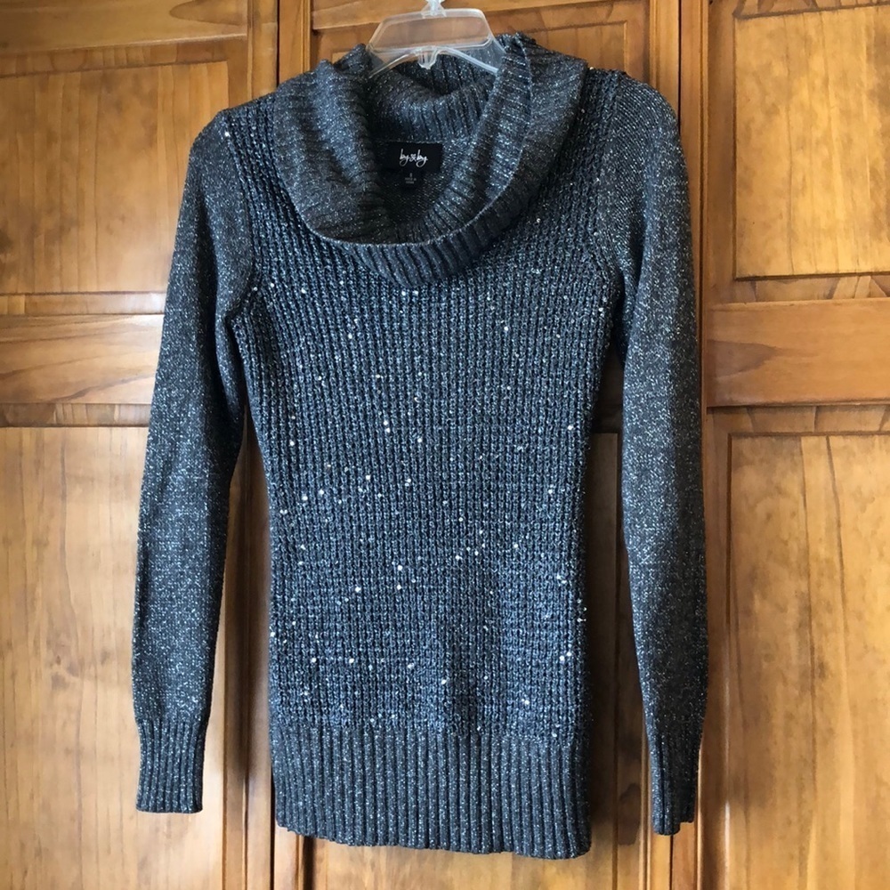 By & By Grey Sparkly Cowl Neck Sweater Small